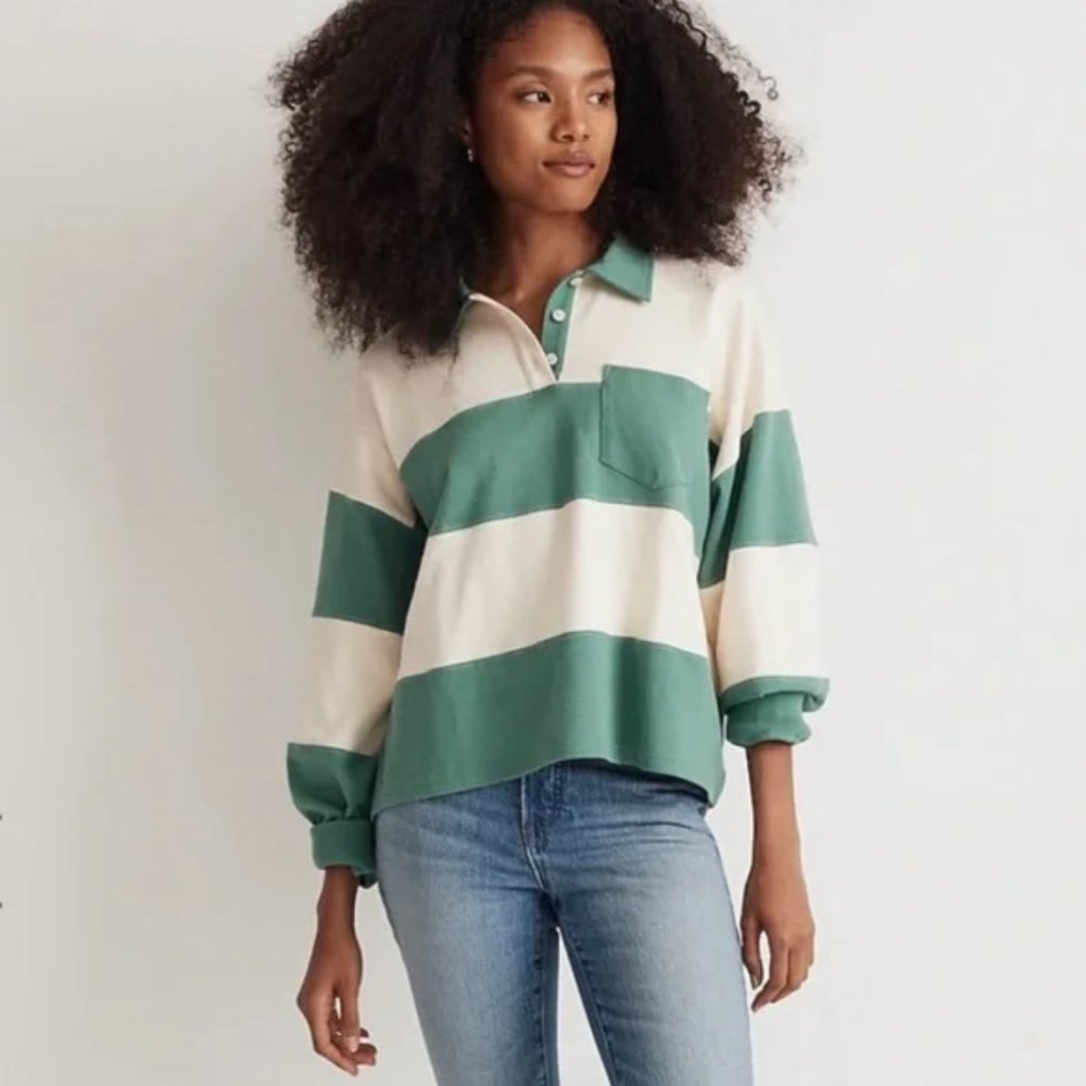 Madewell MWL green striped rugby polo shirt in size large - sold out!